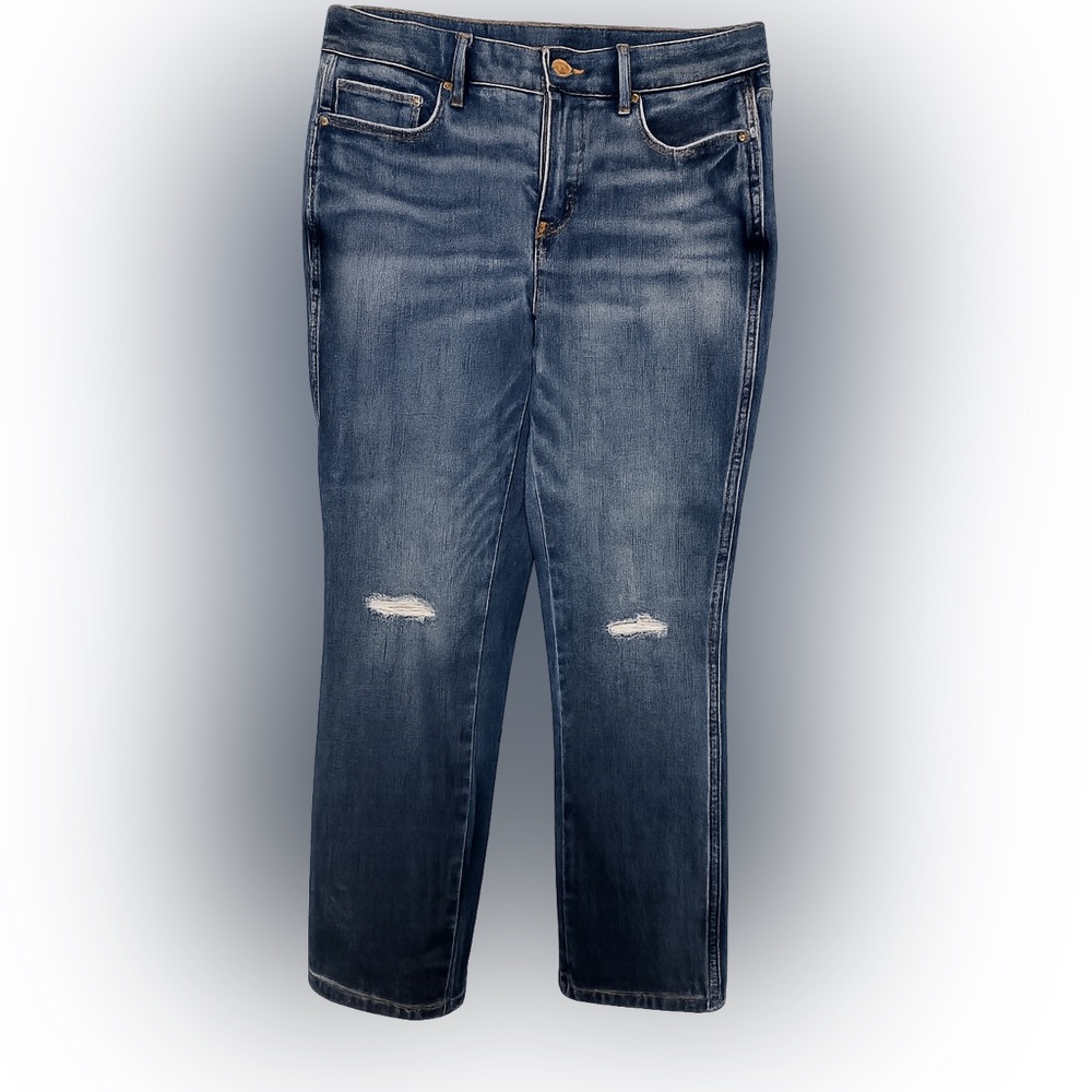 WHBM Straight Cut Jeans Size 6P Petite Medium Wash Distressed